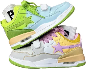 Two-Tone Star Retro Streetwear Sneakers for Women - Thick Sole Casual Y2k Shoes for Daily Travel and Vintage Fashion