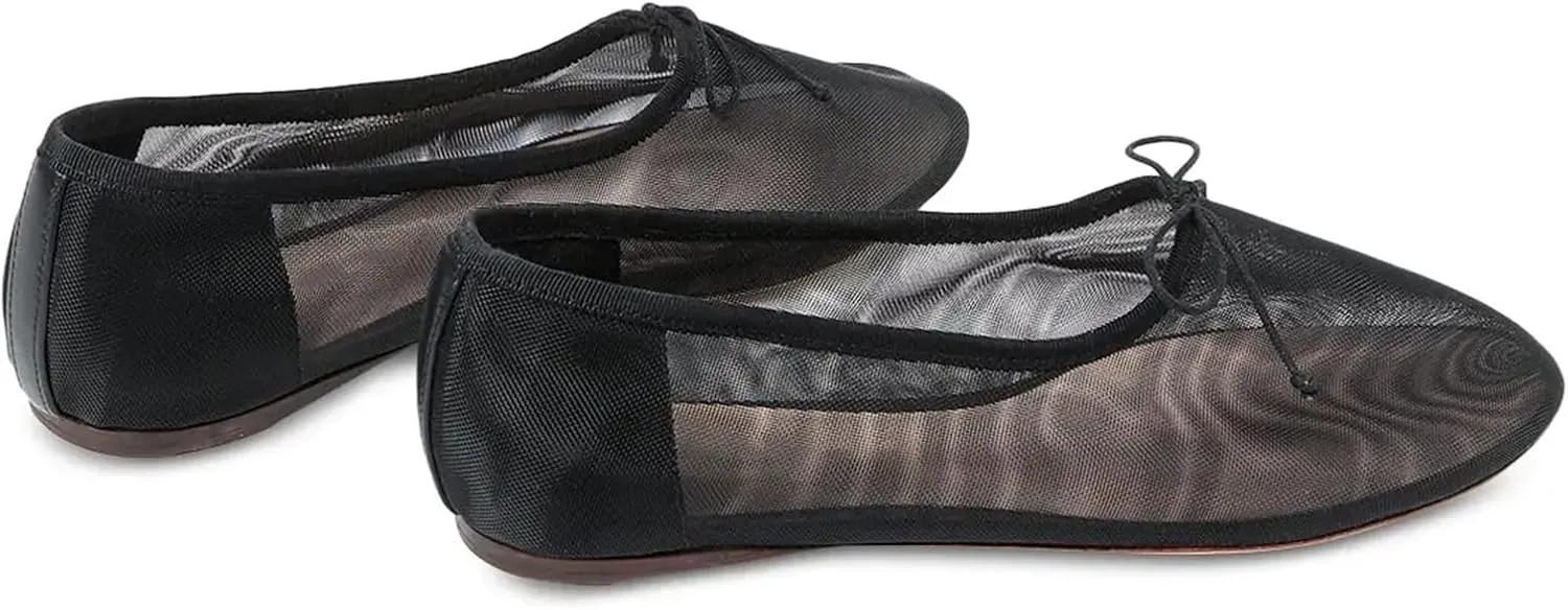 UBWDU Mesh Ballet Flats for Women Round Closed Toe Mary Jane Flats Ballerina Shoes with Bow