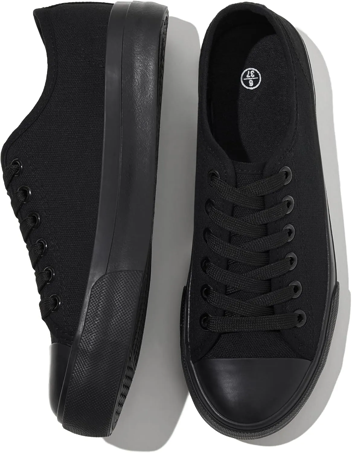 Uoidru White Tennis Canvas Shoes for Women Black Canvas Sneakers Womens Fashion Sneakers Classic Lace Up Walking Shoes