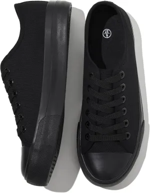 Uoidru White Tennis Canvas Shoes for Women Black Canvas Sneakers Womens Fashion Sneakers Classic Lace Up Walking Shoes