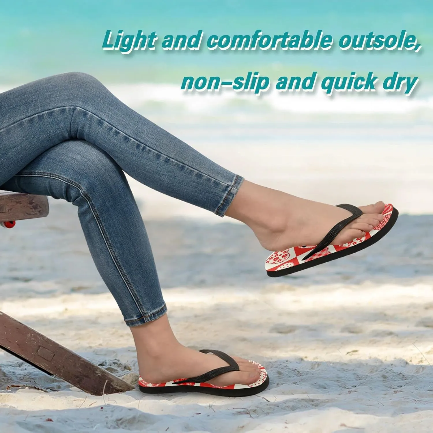 Valentine's Day Hearts Flowers Womens Flip Flops Mother's Day Love Summer Beach Sandals Casual Thong Slippers Comfortable Shower Slippers Non Slip Water Sandals shoes S