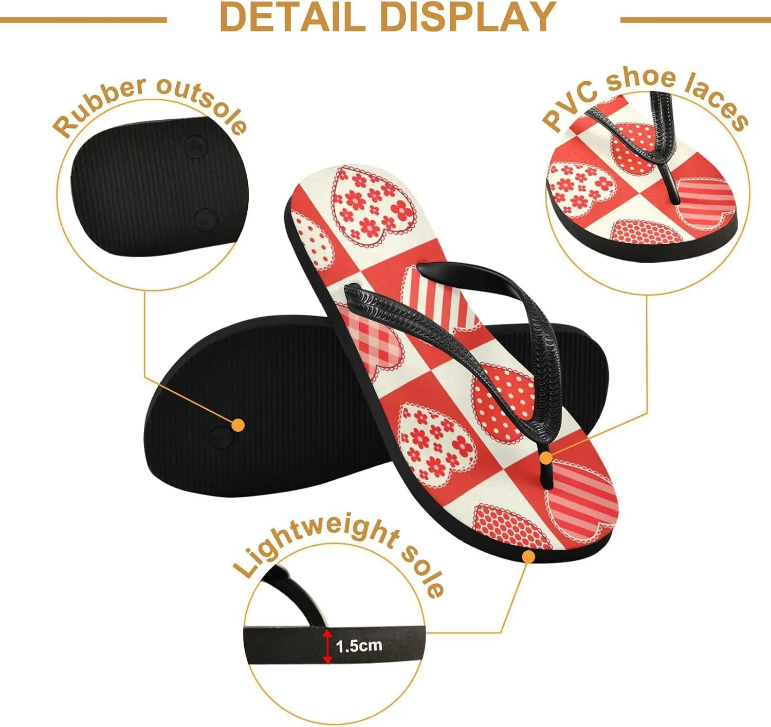 Valentine's Day Hearts Flowers Womens Flip Flops Mother's Day Love Summer Beach Sandals Casual Thong Slippers Comfortable Shower Slippers Non Slip Water Sandals shoes S