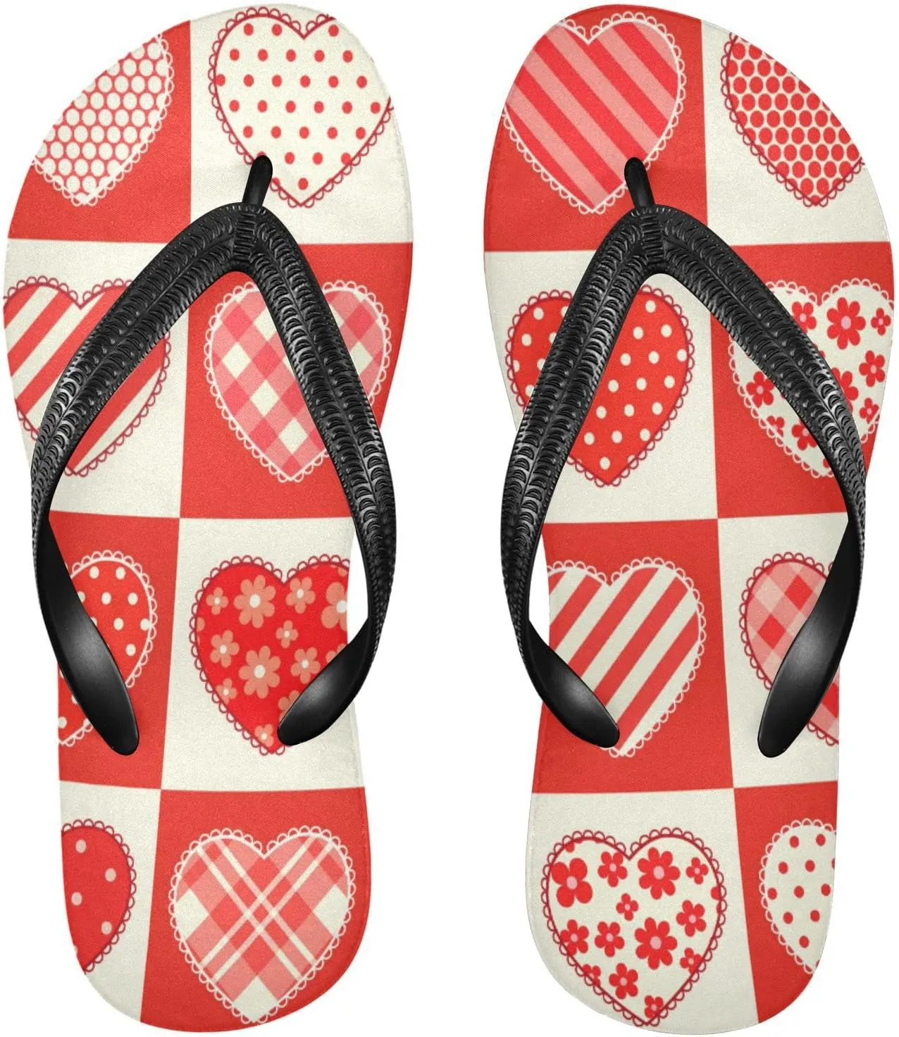 Valentine's Day Hearts Flowers Womens Flip Flops Mother's Day Love Summer Beach Sandals Casual Thong Slippers Comfortable Shower Slippers Non Slip Water Sandals shoes S