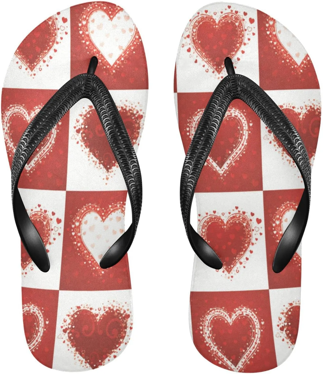 Valentine's Day Hearts Womens Flip Flops Mother's Day Love Spring Flowers Summer Beach Sandals Casual Thong Slippers Comfortable Shower Slippers Non Slip Water Sandals shoes S