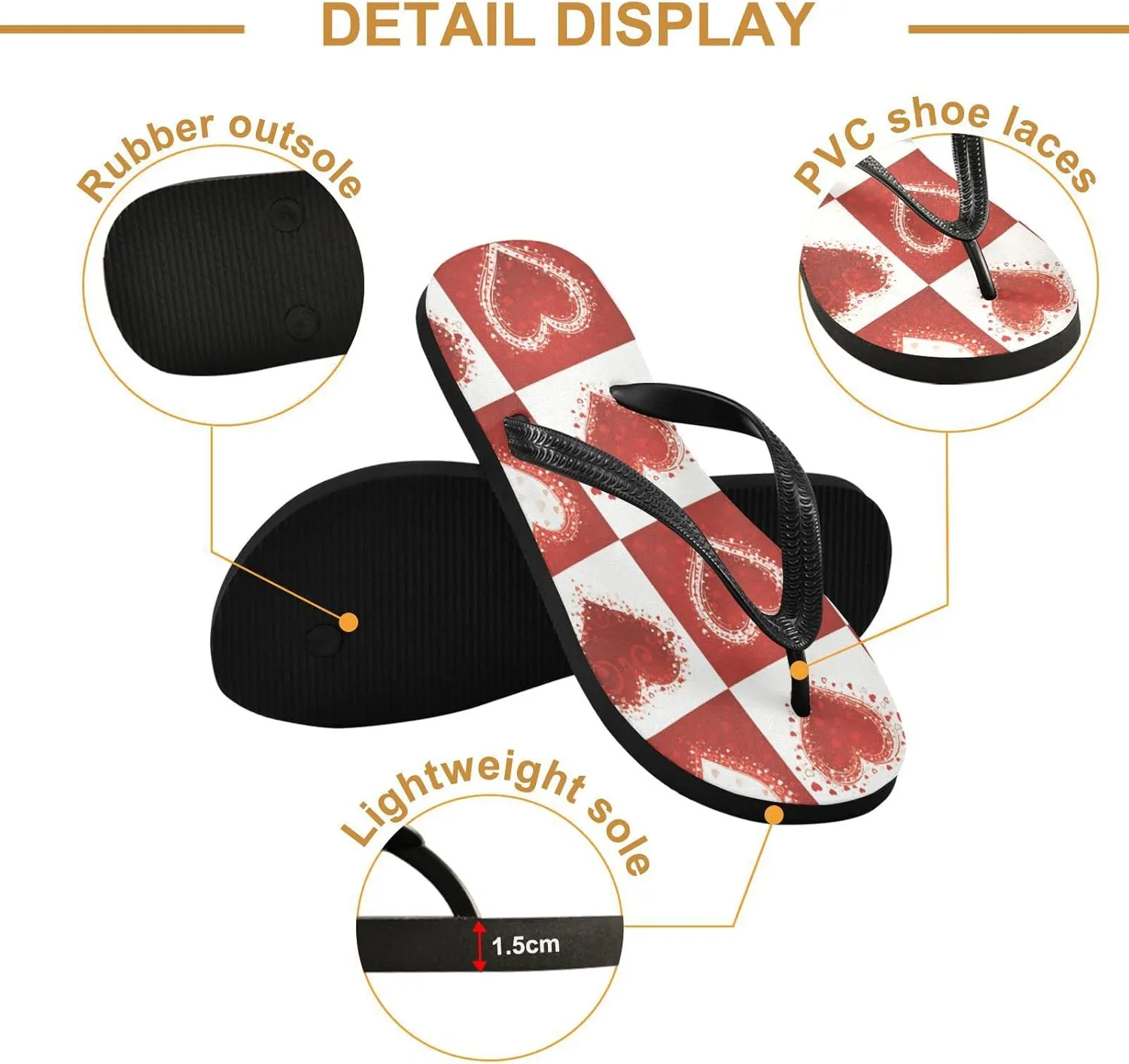 Valentine's Day Hearts Womens Flip Flops Mother's Day Love Spring Flowers Summer Beach Sandals Casual Thong Slippers Comfortable Shower Slippers Non Slip Water Sandals shoes S