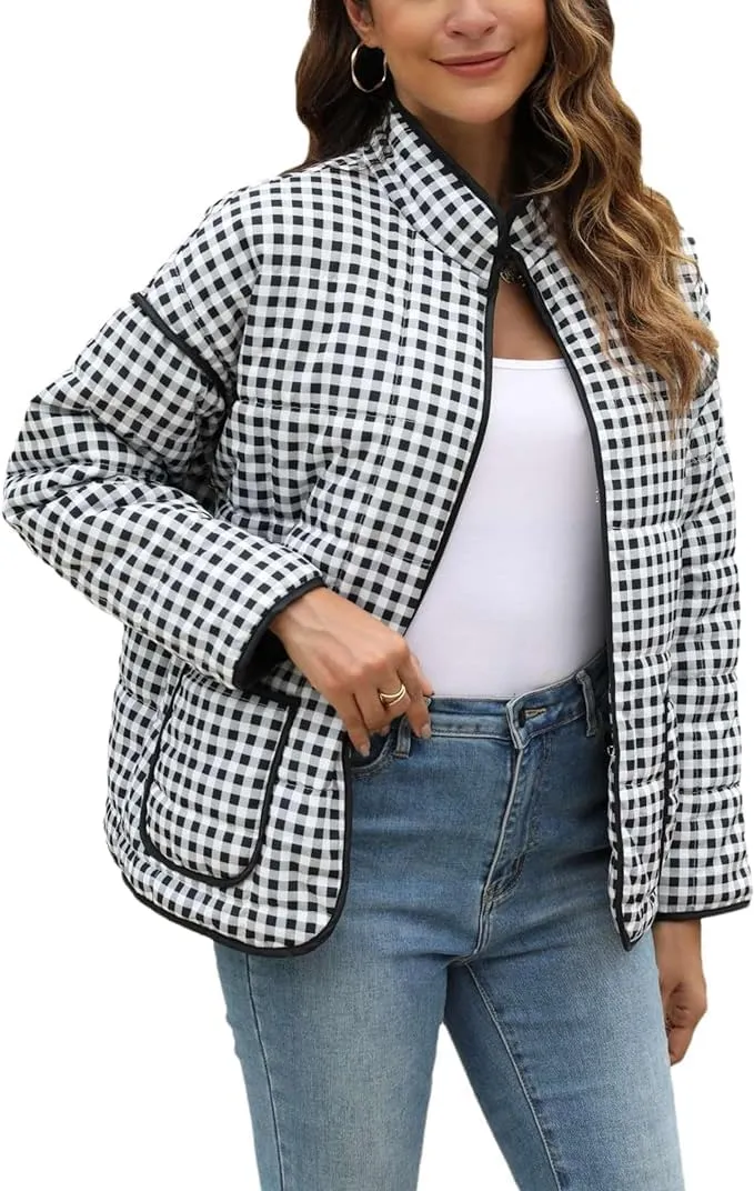 VAOYIU Women's Cropped Puffer Jacket Vintage Cardigan Floral Printed Lightweight Open Front Padded Quilted Coats