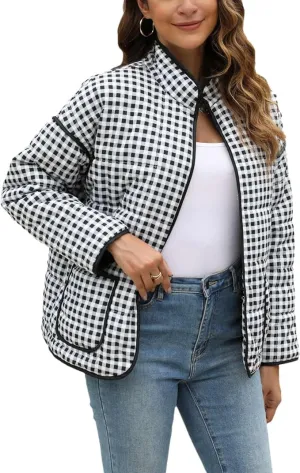 VAOYIU Women's Cropped Puffer Jacket Vintage Cardigan Floral Printed Lightweight Open Front Padded Quilted Coats