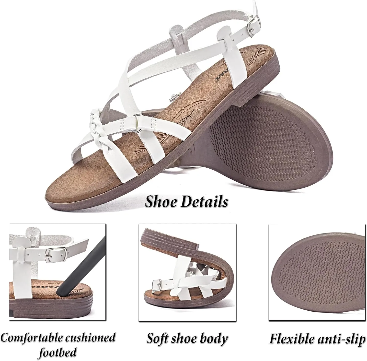 Veittes Women's Flat Slide Sandals-Adjustable Double Elastic Bands,Crossover Straps,Fashion Casual Summer Flat Sandals.