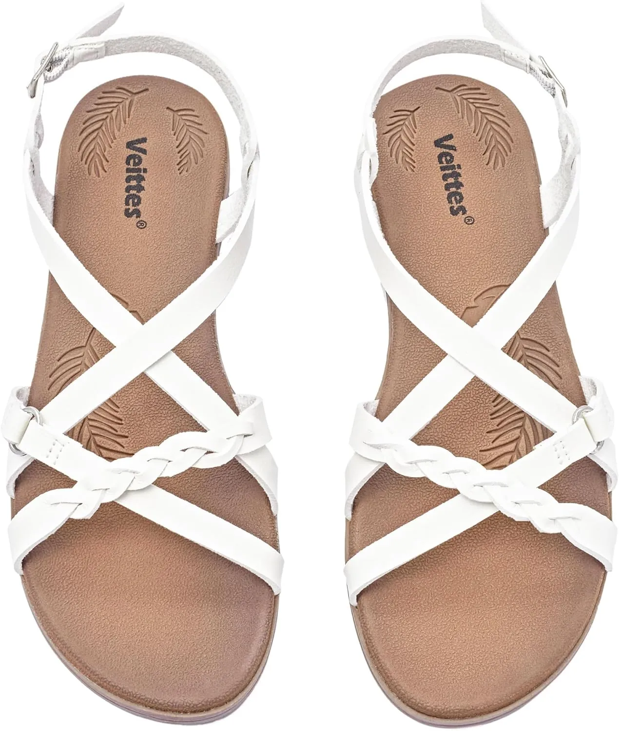 Veittes Women's Flat Slide Sandals-Adjustable Double Elastic Bands,Crossover Straps,Fashion Casual Summer Flat Sandals.