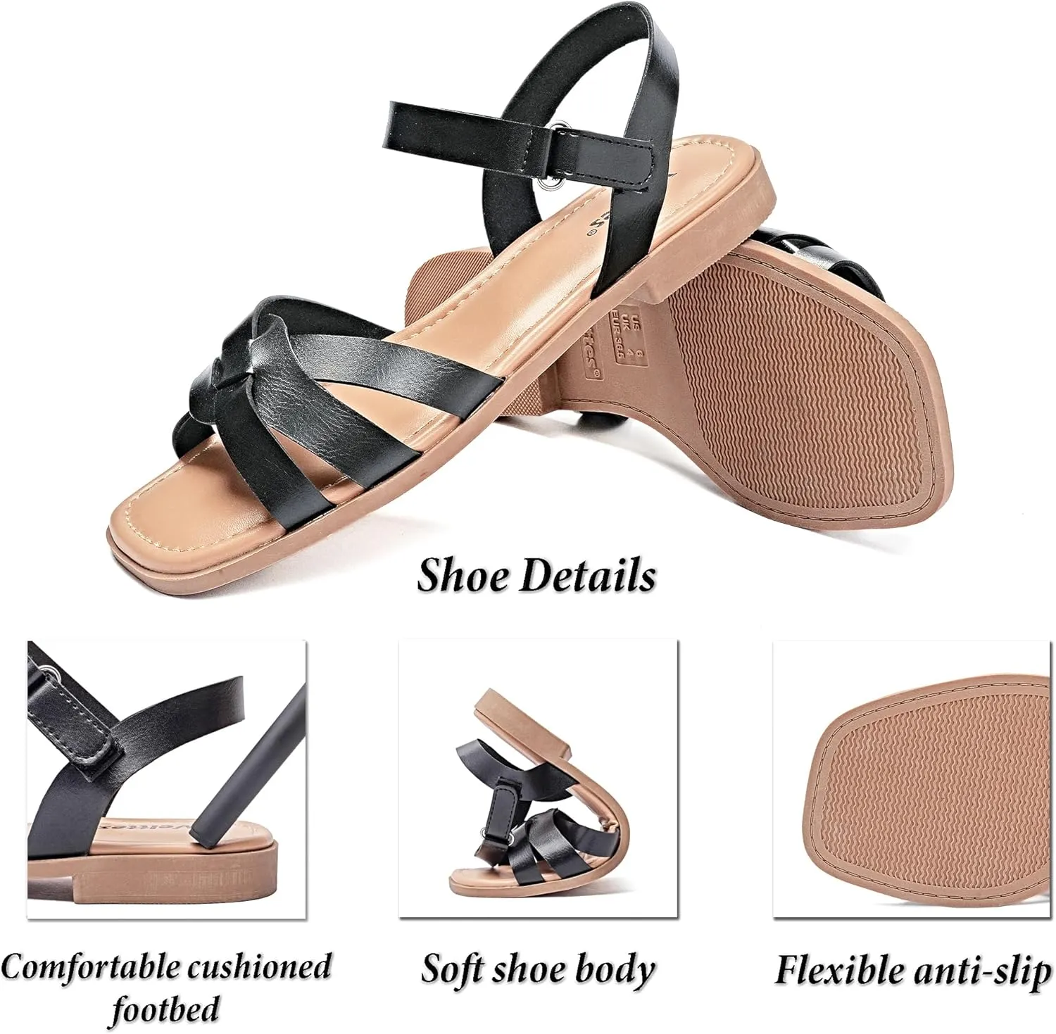 Veittes Women's Flat Slide Sandals-Casual Ladies Flat Summer Sandals.