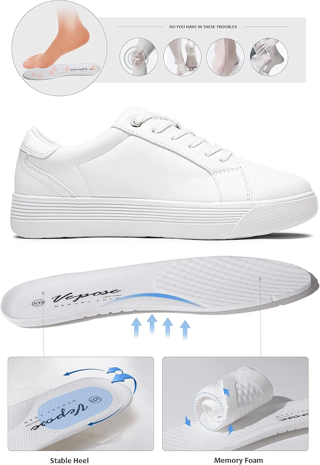 Vepose Women's 8012 Lace Up Classic Fashion Sneakers Comfortable Cute Shoes
