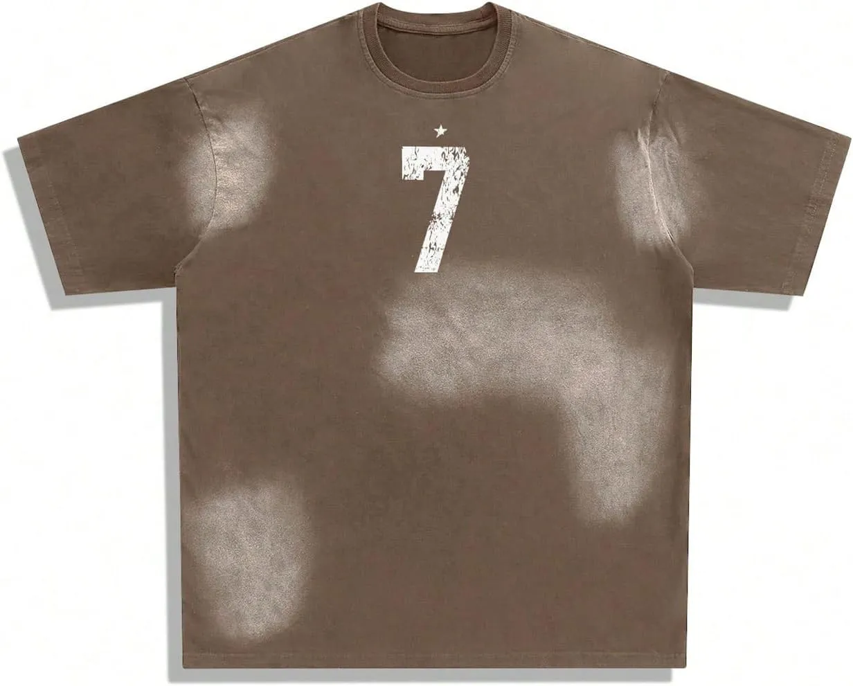 Verdusa Men's Oversized Faded Short Sleeve Jersey Shirts Letter Graphic Crew Neck T Shirts