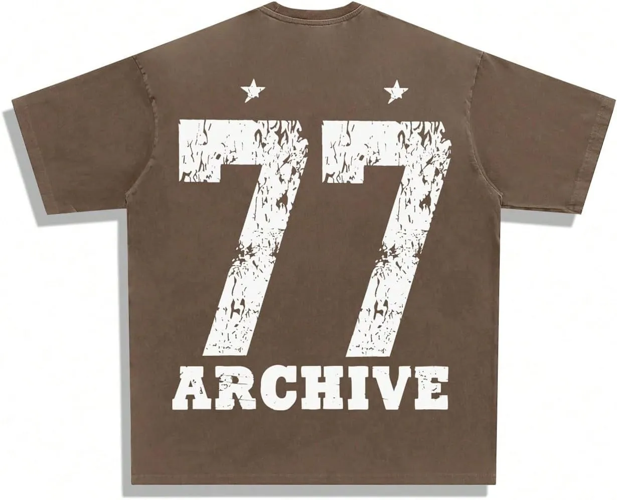 Verdusa Men's Oversized Faded Short Sleeve Jersey Shirts Letter Graphic Crew Neck T Shirts