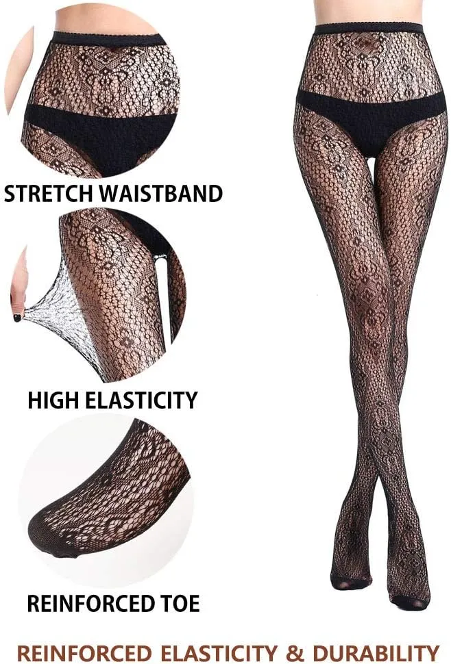 VERO MONTE Women Patterned Fishnet Tights Black Fishnets Net Stockings Pantyhose
