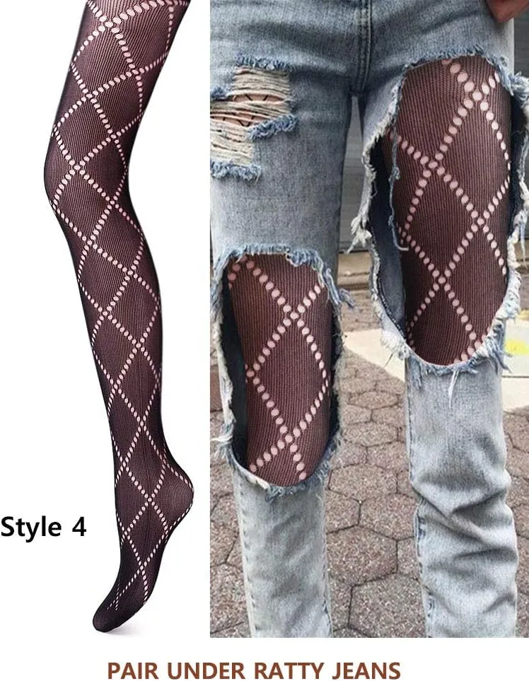 VERO MONTE Women Patterned Fishnet Tights Black Fishnets Net Stockings Pantyhose