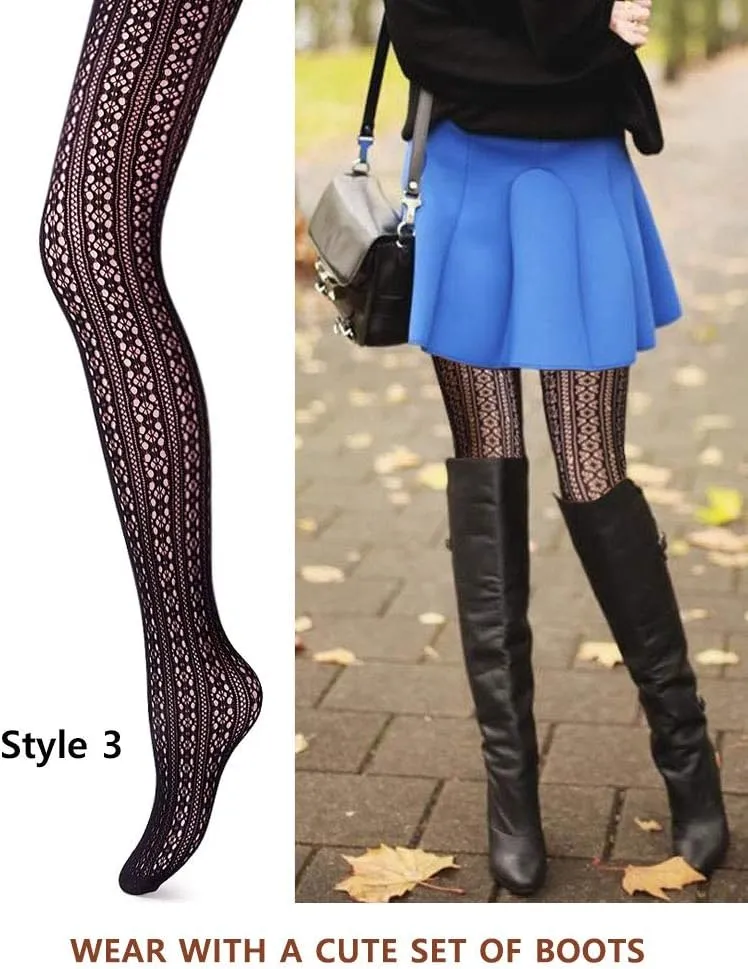 VERO MONTE Women Patterned Fishnet Tights Black Fishnets Net Stockings Pantyhose