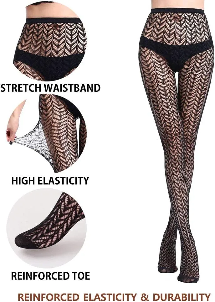 VERO MONTE Women Patterned Fishnet Tights Black Fishnets Net Stockings Pantyhose