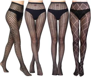 VERO MONTE Women Patterned Fishnet Tights Black Fishnets Net Stockings Pantyhose