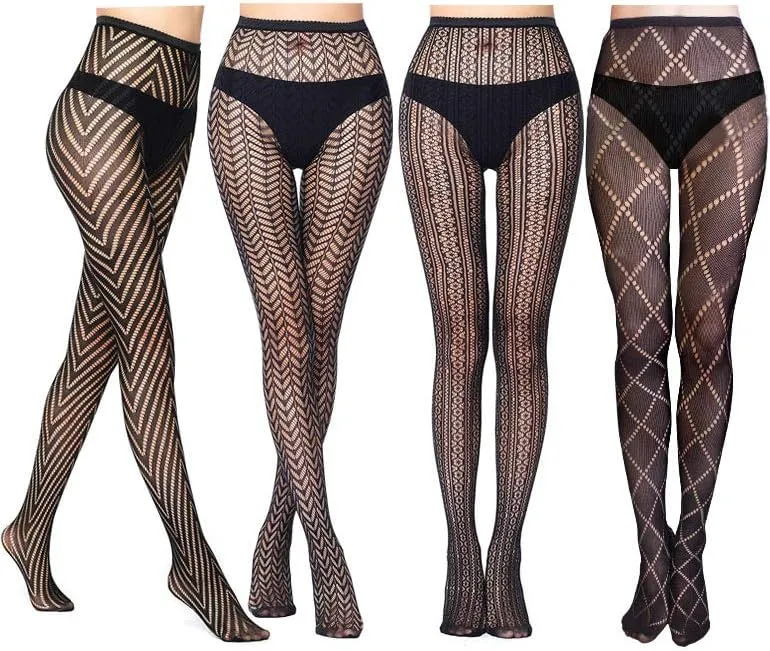 VERO MONTE Women Patterned Fishnet Tights Black Fishnets Net Stockings Pantyhose
