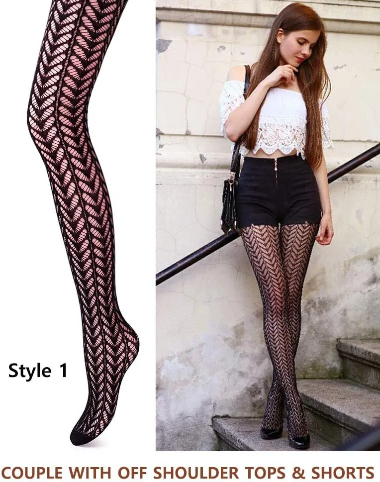 VERO MONTE Women Patterned Fishnet Tights Black Fishnets Net Stockings Pantyhose