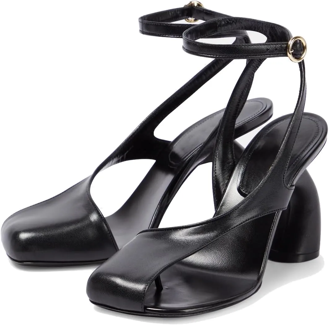 Vertundy Women's Flip Flop Heels High Heeled Sandals Leather Chunky Square Toe Adjustable Ankle Strap Buckle Thong Heeled Sandals
