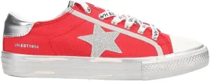 Vintage Havana Womens Alive Metallic Glitter Slip On Sneakers Shoes Casual - Red