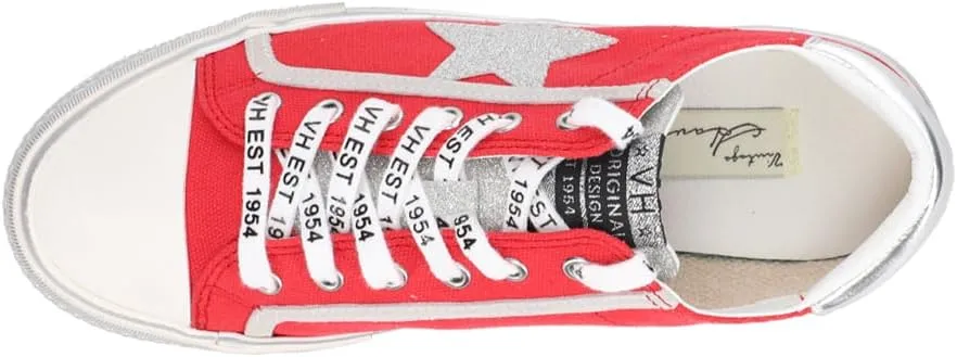 Vintage Havana Womens Alive Metallic Glitter Slip On Sneakers Shoes Casual - Red