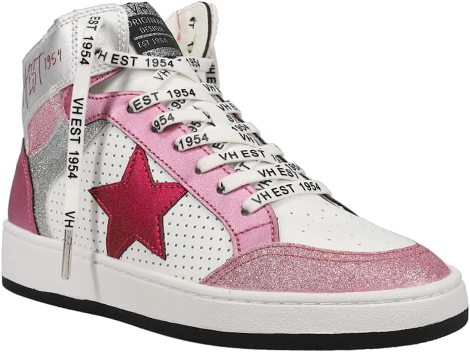 Vintage Havana Womens Dream Glitter Perforated High Slip On Sneakers Shoes - Pink, Silver, White