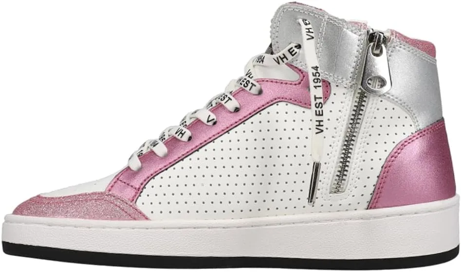 Vintage Havana Womens Dream Glitter Perforated High Slip On Sneakers Shoes - Pink, Silver, White