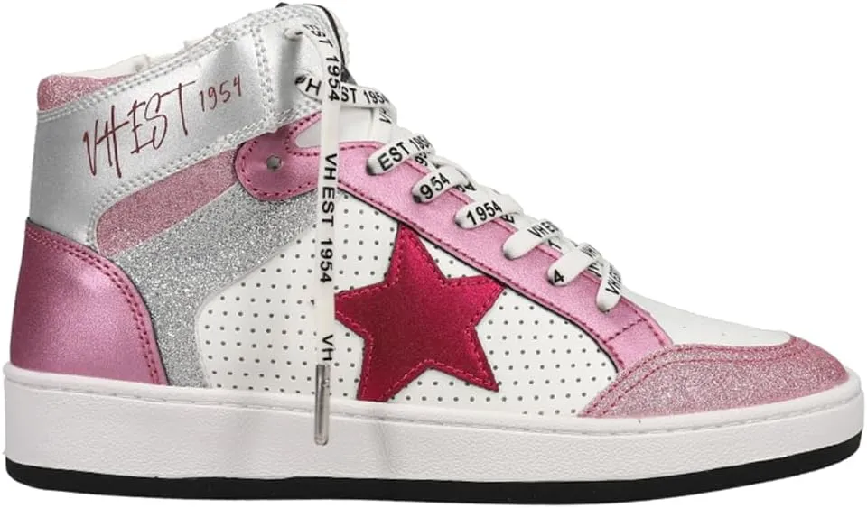 Vintage Havana Womens Dream Glitter Perforated High Slip On Sneakers Shoes - Pink, Silver, White