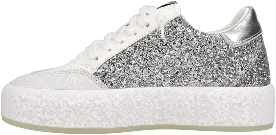 Vintage Havana Womens Ream Glitter Metallic Slip On Platform Sneakers Shoes Casual - Silver