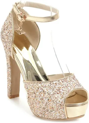 VOKLIN MISTU Women's Fashion Glitter Platform High Heel Dressy Sandals Peep Toe Party Evening Pump Heeled Sandal