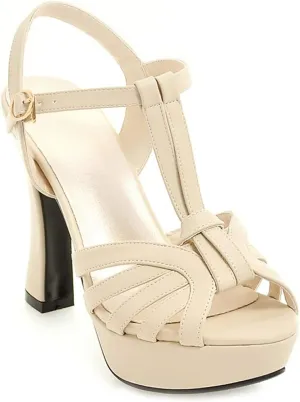 VOKLIN MISTU Women's Fashion T-strap Peep Toe Platform High Heel Sandals Party Evening Pump Dressy Heeled Sandal
