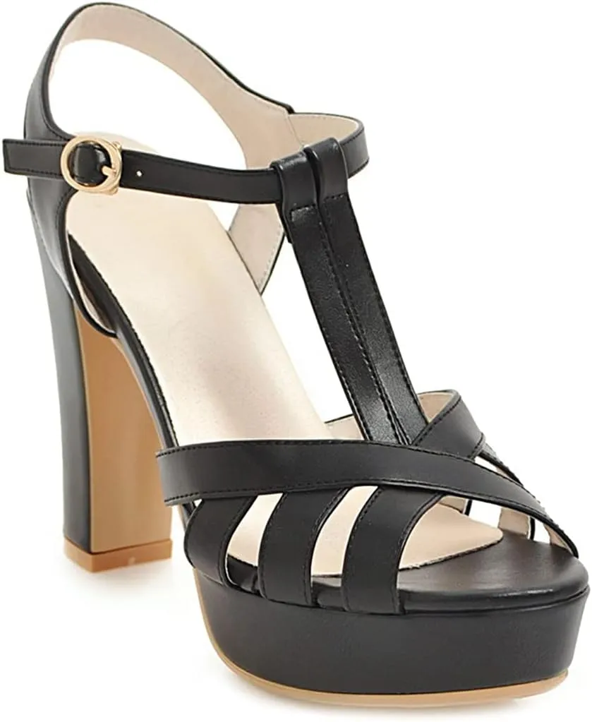 VOKLIN MISTU Women's Fashion T-strap Peep Toe Platform High Heel Sandals Party Evening Pump Dressy Heeled Sandal