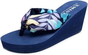 VOKLIN Women's Bohemian Florals Wedge High Heel Flipflop Sandals Summer Platform Nonslip Beach Thong Sandal