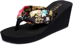 VOKLIN Women's Bohemian Florals Wedge High Heel Flipflop Sandals Summer Platform Nonslip Beach Thong Sandal