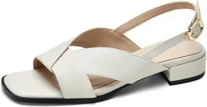 VOKLIN Women's Casual Comfort Flat Low Heels Sandals Open Toe Buckle Slingback Summer Dress Heeled Sandal
