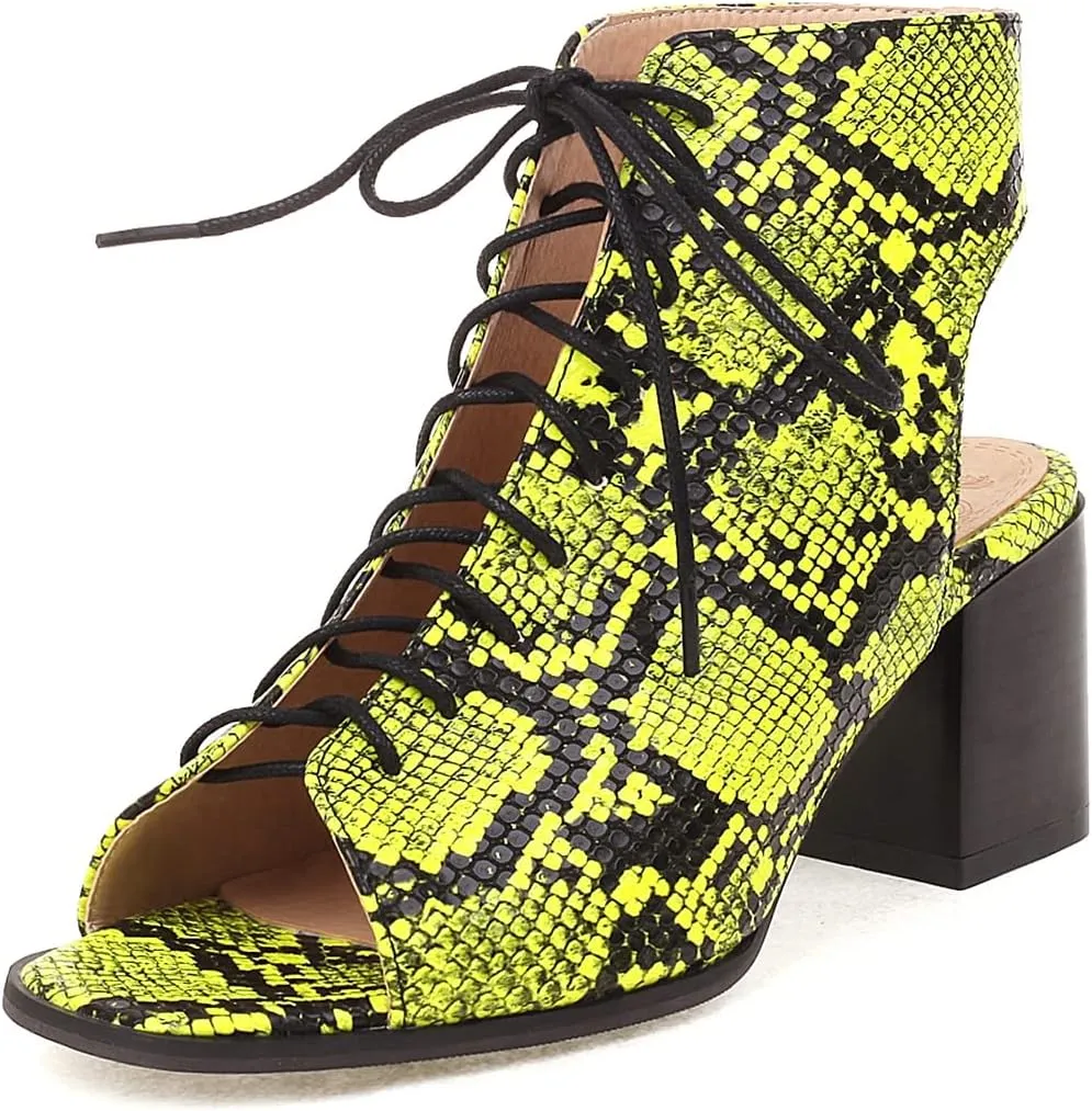 VOKLIN Women's Fashion Peep Toe Chunky Block Mid Heel Sandals Shoes Lace Up Cutout Dress Pump Sandal Booties