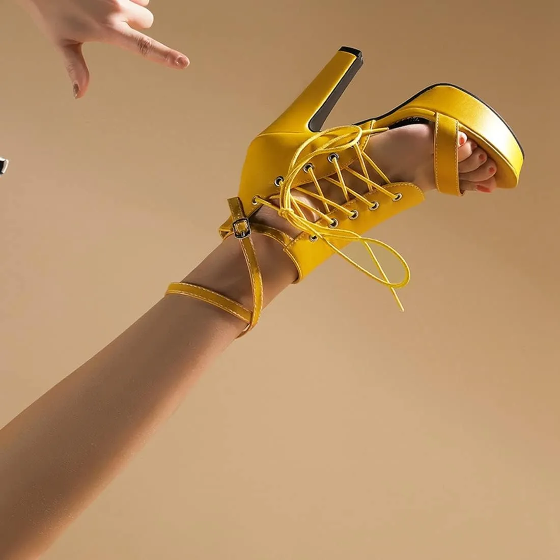 VOKLIN Women's Fashion Strappy Chunky Block High Heel Sandals Open Toe Buckle Zip Platform Dress Heeled Sandal