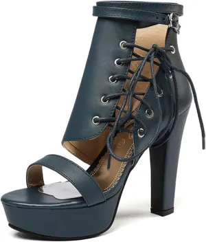 VOKLIN Women's Fashion Strappy Chunky Block High Heel Sandals Open Toe Buckle Zip Platform Dress Heeled Sandal