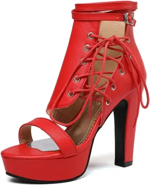 VOKLIN Women's Fashion Strappy Chunky Block High Heel Sandals Open Toe Buckle Zip Platform Dress Heeled Sandal
