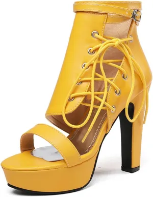 VOKLIN Women's Fashion Strappy Chunky Block High Heel Sandals Open Toe Buckle Zip Platform Dress Heeled Sandal