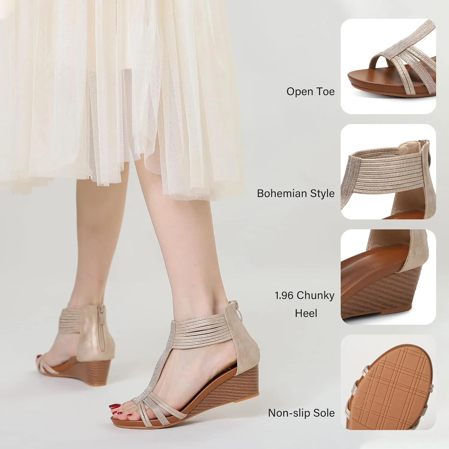 Wedge Sandals for Women Bohemia Open Toe Casual Summer Womens Sandals Roman High Heel Dressy Womens Beach Shoes