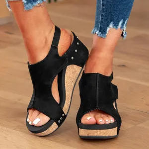 Wedges Heels for Women Dressy, Women's Cork Platform Wedge Sandals Low Heel Open Toe Ankle Strap Comfortable Orthopedic Wedges Ladies Casual Summer Shoes (a-Black, 8)