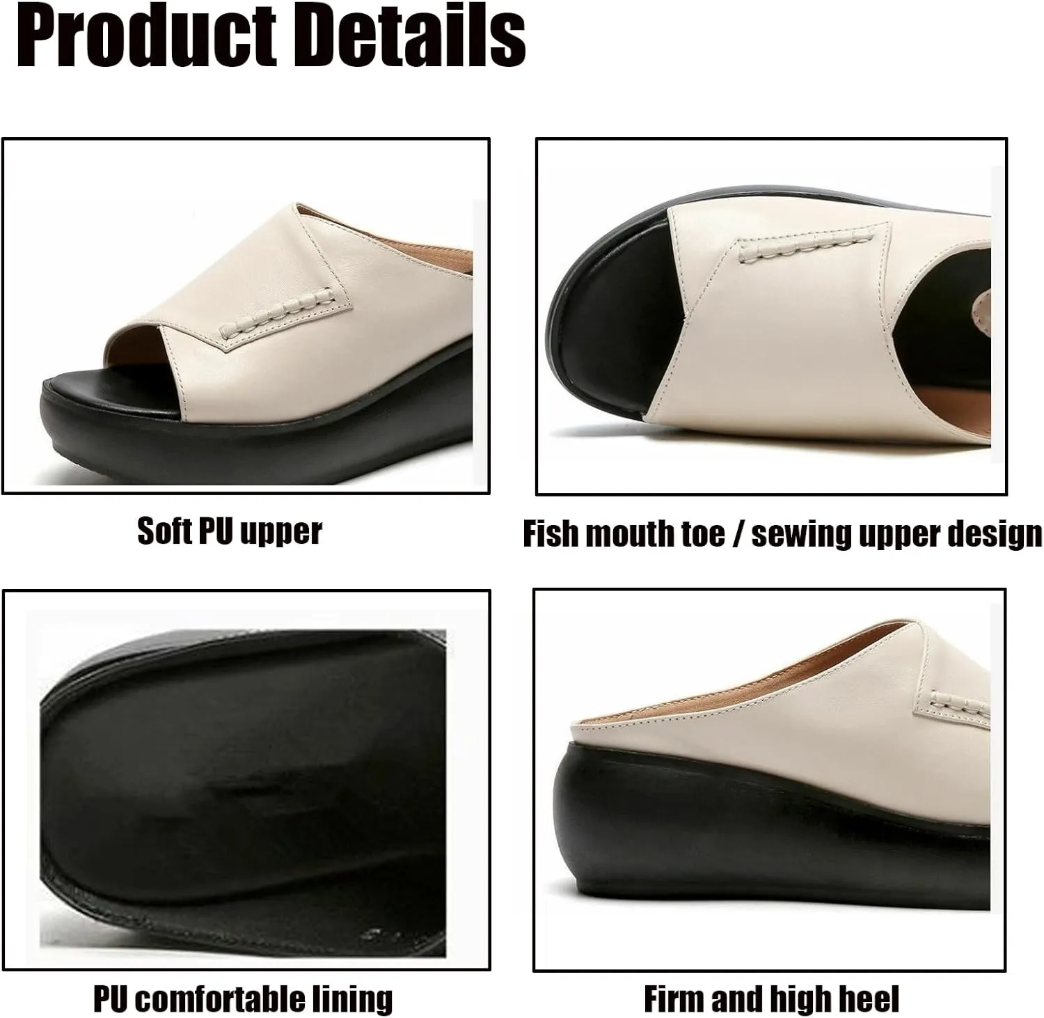 WENOREG Women's Fish Mouth Platform Wedge Slippers Sandals,Summer Fashion Hand Stitching Open Toe with Arch Support Orthopedic Comfortable Walking Sandals,Slip on Beach Platform Slides