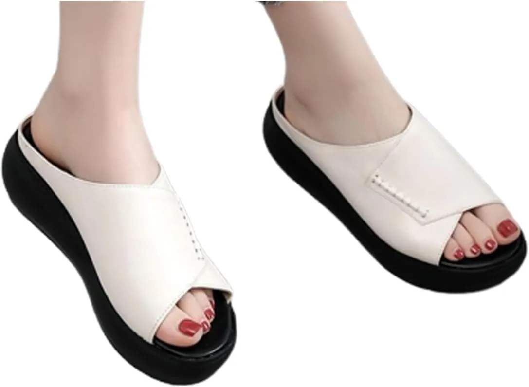 WENOREG Women's Fish Mouth Platform Wedge Slippers Sandals,Summer Fashion Hand Stitching Open Toe with Arch Support Orthopedic Comfortable Walking Sandals,Slip on Beach Platform Slides