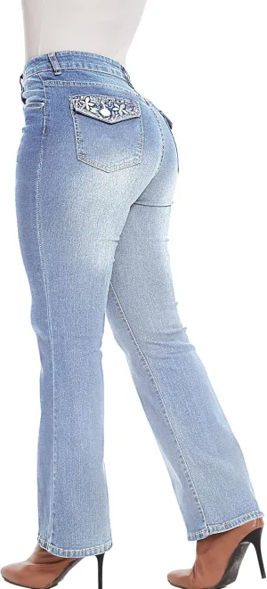 Women Butt Lifting Jeans - Stretch Denim Mid Rise Pants With Tummy Control