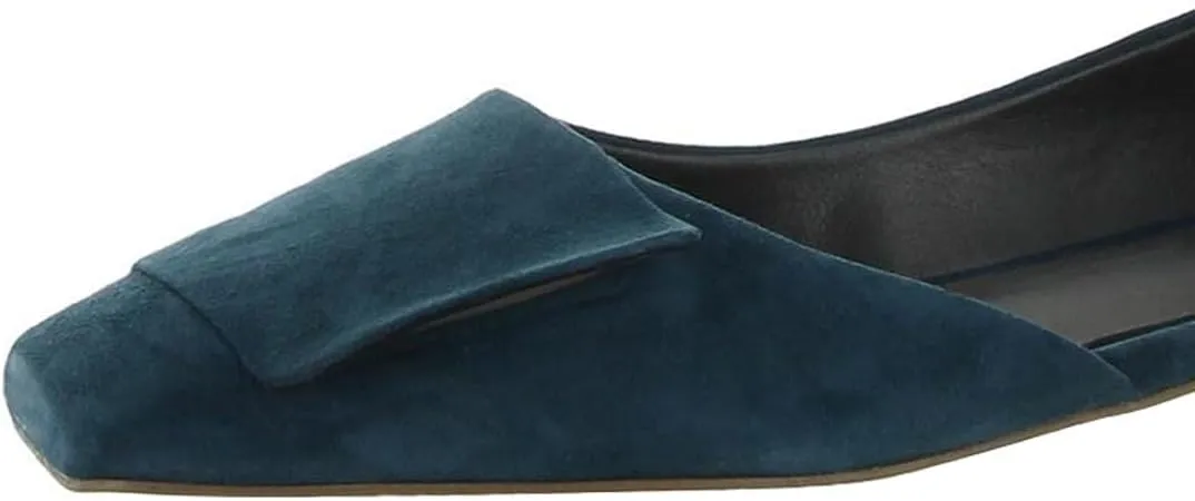 Women Fashion Pump Side Cut Ballet Flats Block Low Heeled Square Toe Slip On Shoes Working Shopping Party Size 4-16 US