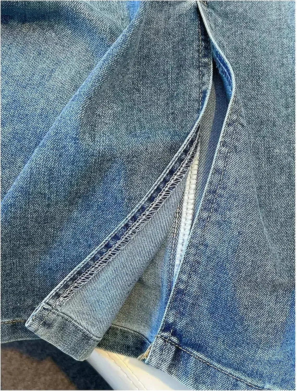 Women High Waist Vintage Denim Skirt Side Slit Hip Long Skirt