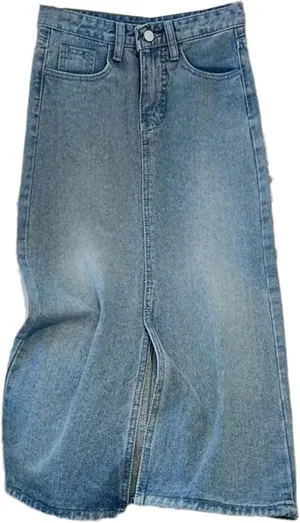 Women High Waist Vintage Denim Skirt Side Slit Hip Long Skirt